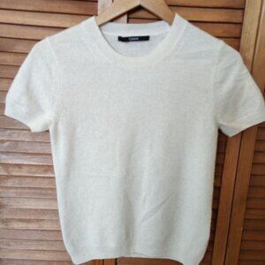 100% Cashmere Short Sleeve Cream Sweater Blouse (Quince)